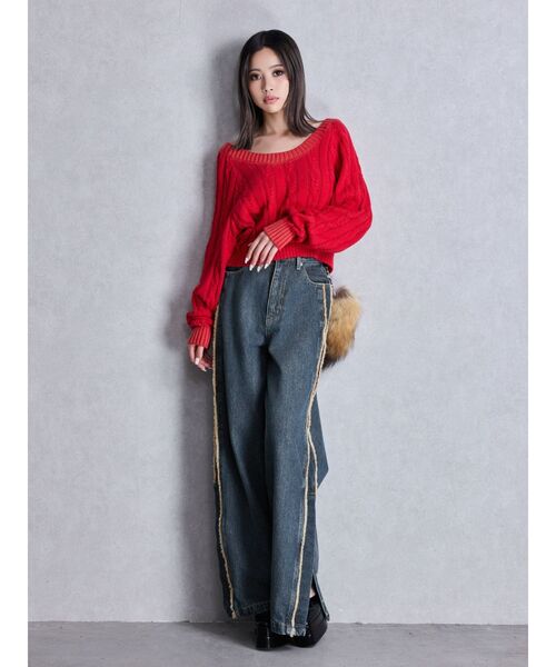 ニット セーター オフショルブリーチニットトップス レディース オフショルブリーチニットトップス（ニット/セーター）｜GYDA