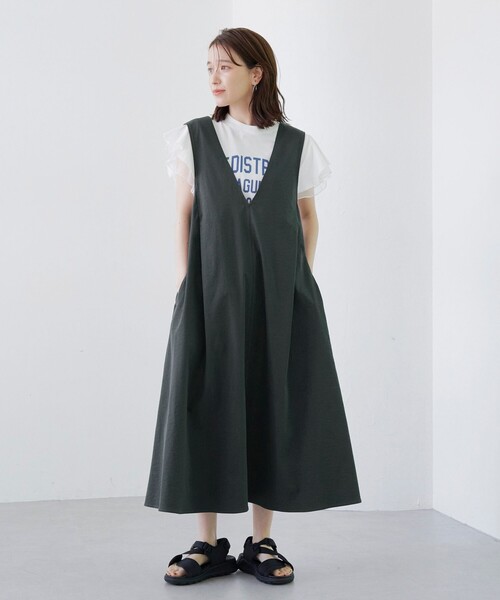 coen(コーエン)の「ポリツイル ジャンスカ(ジャンパースカート・レディース・ブラック/ベージュ/ダークグレー・L/M)」の3枚目の写真