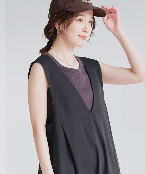 coen(コーエン)の「ポリツイル ジャンスカ(ジャンパースカート・レディース・ブラック/ベージュ/ダークグレー・L/M)」の5枚目の写真