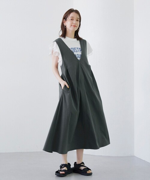 coen(コーエン)の「ポリツイル ジャンスカ(ジャンパースカート・レディース・ブラック/ベージュ/ダークグレー・L/M)」の7枚目の写真