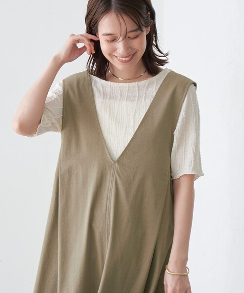 coen(コーエン)の「ポリツイル ジャンスカ(ジャンパースカート・レディース・ブラック/ベージュ/ダークグレー・L/M)」の15枚目の写真