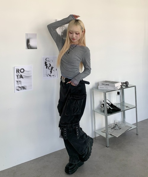 lilful(リルフル)の「ワンショルチェックフェイクレイヤード無地ロンT(Tシャツ/カットソー・レディース・グレー/ホワイト・S/M)」の20枚目の写真