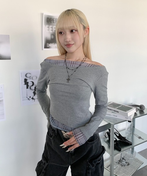 lilful(リルフル)の「ワンショルチェックフェイクレイヤード無地ロンT(Tシャツ/カットソー・レディース・グレー/ホワイト・S/M)」の19枚目の写真