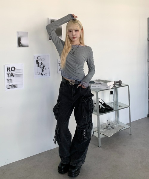 lilful(リルフル)の「ワンショルチェックフェイクレイヤード無地ロンT(Tシャツ/カットソー・レディース・グレー/ホワイト・S/M)」の21枚目の写真