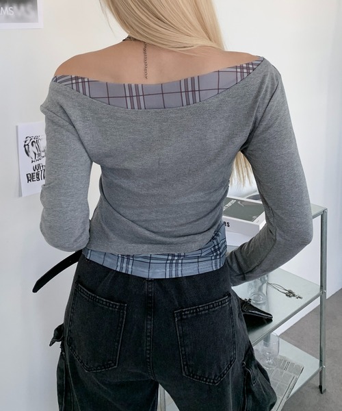 lilful(リルフル)の「ワンショルチェックフェイクレイヤード無地ロンT(Tシャツ/カットソー・レディース・グレー/ホワイト・S/M)」の17枚目の写真