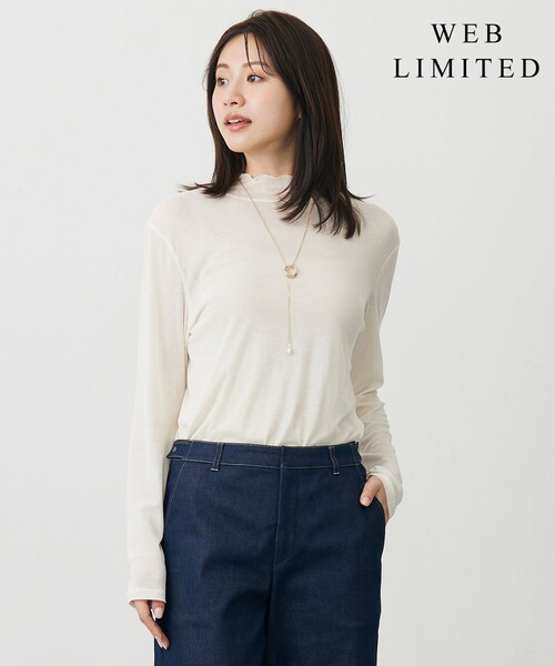 J.PRESS(ジェイプレス)の「【WEB限定】シアーストレッチフライス メローネック シアー カットソー(Tシャツ/カットソー・レディース・ブラック系/ダークブラウン系/ベージュ系/アイボリー系・LARGE/MEDIUM)」の4枚目の写真