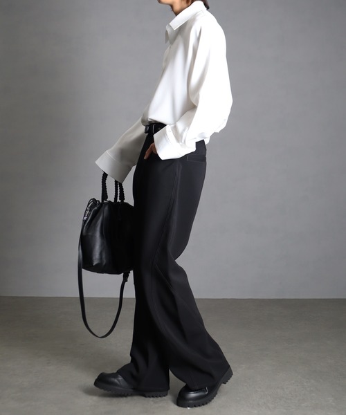 welise（ウェライズ）の「【welise/ウェライズ】ドレープツイルTR 立体裁断スリムフレアスラックス（スラックス・メンズ・ブラック/ブラウン系その他/グレー・S/M/L）」の5枚目の写真