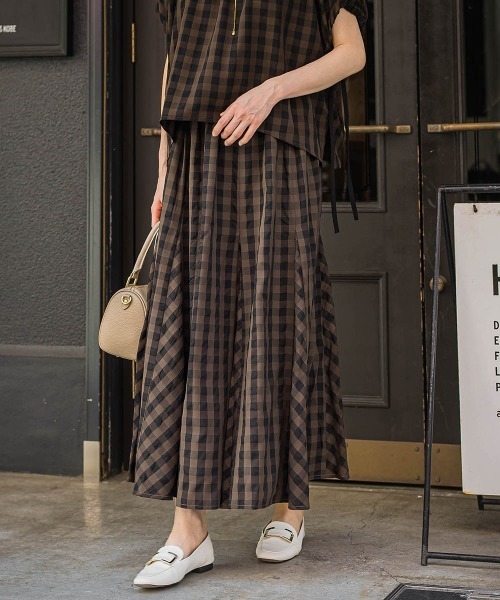 LAUTREAMONT（ロートレアモン）の「ギンガムチェックスカート≪セットアップ対応/手洗い可能≫（スカート・レディース・ブラック系その他/ブラウン系その他・9号）」の20枚目の写真