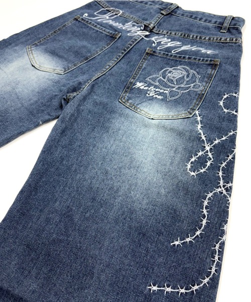 SHEENA(シーナ)の「バックローズ刺繍ロゴカーブワイドデニムパンツ(デニムパンツ・レディース・ブルー/インディゴブルー・S/M/L)」の5枚目の写真