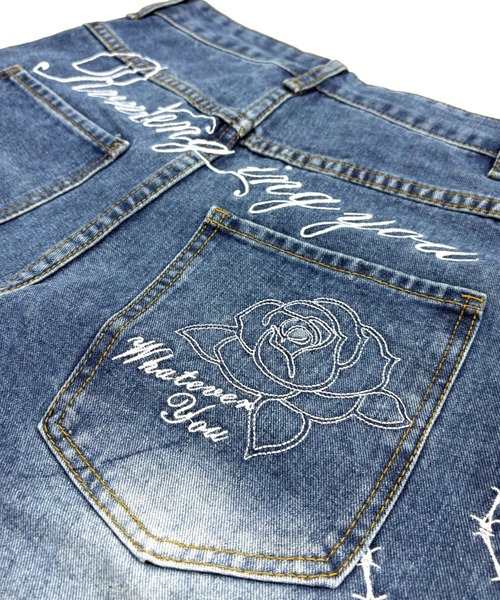 SHEENA(シーナ)の「バックローズ刺繍ロゴカーブワイドデニムパンツ(デニムパンツ・レディース・ブルー/インディゴブルー・S/M/L)」の4枚目の写真