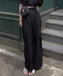 ロングリボンウエストタックワイドパンツ