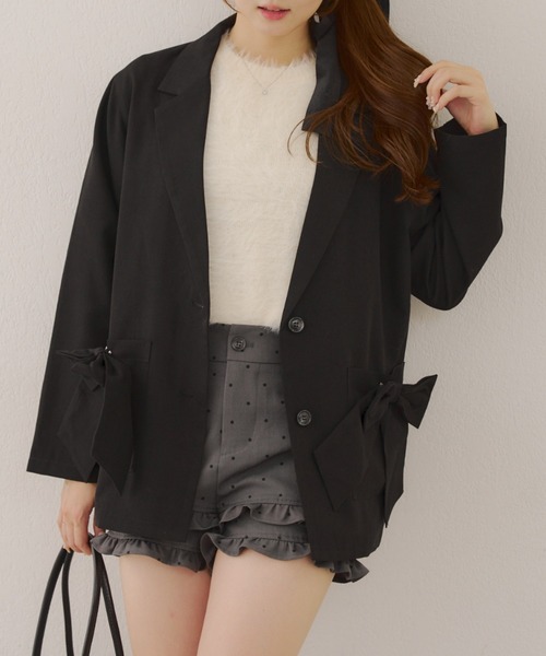 Another Branch olive des olive（アナザーブランチオリーブデオリーブ）の「【好評につき再販決定！】リボンテーラージャケット（テーラードジャケット・レディース・ストライプ/ブラック/チェック・FREE）」の5枚目の写真