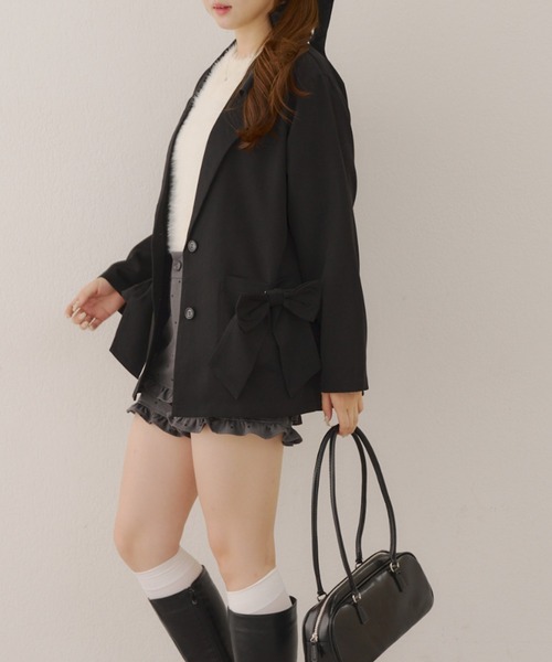 Another Branch olive des olive（アナザーブランチオリーブデオリーブ）の「【好評につき再販決定！】リボンテーラージャケット（テーラードジャケット・レディース・ストライプ/ブラック/チェック・FREE）」の6枚目の写真