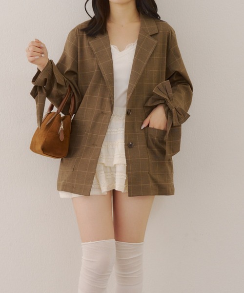 Another Branch olive des olive（アナザーブランチオリーブデオリーブ）の「【好評につき再販決定！】リボンテーラージャケット（テーラードジャケット・レディース・ストライプ/ブラック/チェック・FREE）」の16枚目の写真