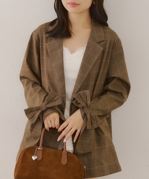 Another Branch olive des olive（アナザーブランチオリーブデオリーブ）の「【好評につき再販決定！】リボンテーラージャケット（テーラードジャケット・レディース・ストライプ/ブラック/チェック・FREE）」の17枚目の写真