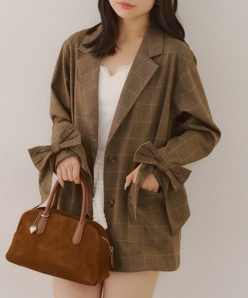 Another Branch olive des olive（アナザーブランチオリーブデオリーブ）の「【好評につき再販決定！】リボンテーラージャケット（テーラードジャケット・レディース・ストライプ/ブラック/チェック・FREE）」の13枚目の写真