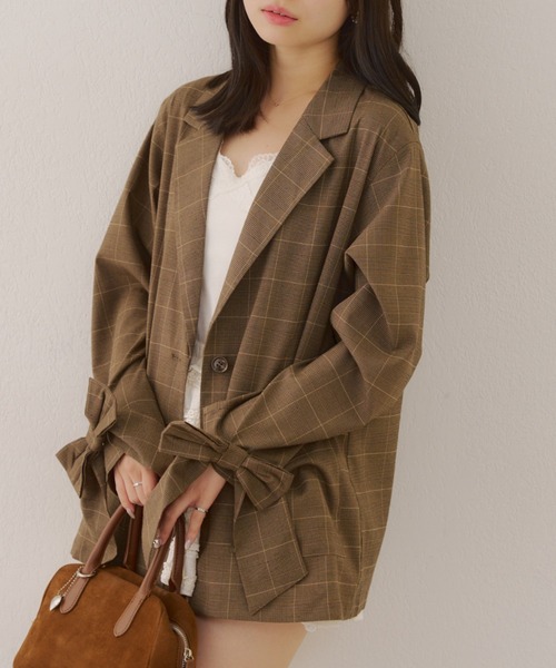 Another Branch olive des olive（アナザーブランチオリーブデオリーブ）の「【好評につき再販決定！】リボンテーラージャケット（テーラードジャケット・レディース・ストライプ/ブラック/チェック・FREE）」の15枚目の写真