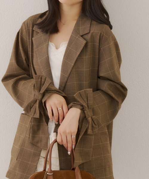 Another Branch olive des olive（アナザーブランチオリーブデオリーブ）の「【好評につき再販決定！】リボンテーラージャケット（テーラードジャケット・レディース・ストライプ/ブラック/チェック・FREE）」の14枚目の写真