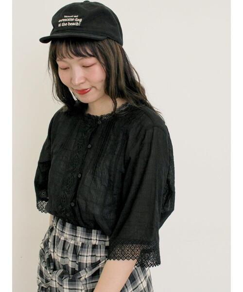 Samansa Mos2（サマンサ モスモス）の「ドビーストライプレースブラウス（シャツ/ブラウス・レディース・ベージュ/ブラック/オフホワイト・F）」の3枚目の写真