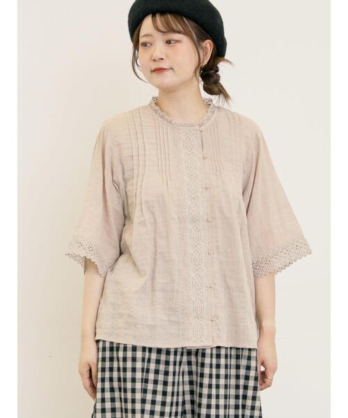 Samansa Mos2（サマンサ モスモス）の「ドビーストライプレースブラウス（シャツ/ブラウス・レディース・ベージュ/ブラック/オフホワイト・F）」の12枚目の写真