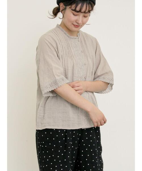 Samansa Mos2（サマンサ モスモス）の「ドビーストライプレースブラウス（シャツ/ブラウス・レディース・ベージュ/ブラック/オフホワイト・F）」の18枚目の写真