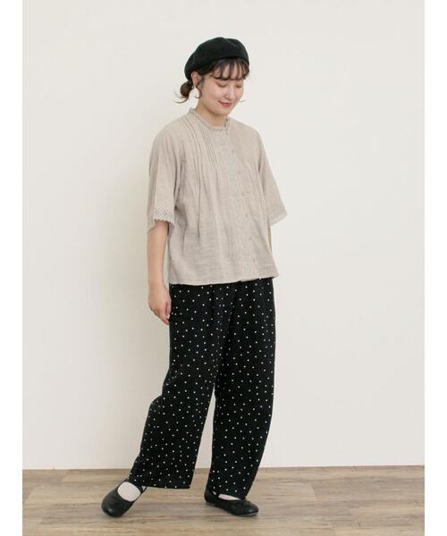 Samansa Mos2（サマンサ モスモス）の「ドビーストライプレースブラウス（シャツ/ブラウス・レディース・ベージュ/ブラック/オフホワイト・F）」の21枚目の写真