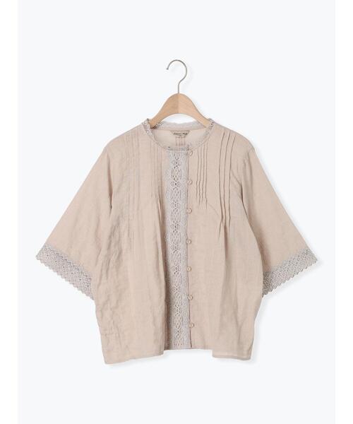 Samansa Mos2（サマンサ モスモス）の「ドビーストライプレースブラウス（シャツ/ブラウス・レディース・ベージュ/ブラック/オフホワイト・F）」の4枚目の写真