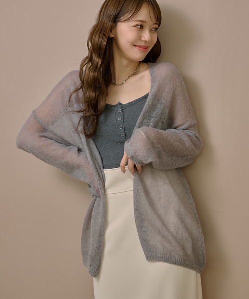 LAULEN(ローレン)の「wool mohair buttonless knit cardigan /ウールモヘアボタンレスニットカーディガン(カーディガン/ボレロ・レディース・ブラック/グレー/ベージュ・FREE)」の1枚目の写真