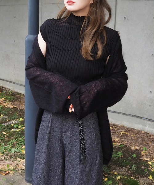 LAULEN(ローレン)の「wool mohair buttonless knit cardigan /ウールモヘアボタンレスニットカーディガン(カーディガン/ボレロ・レディース・ブラック/グレー/ベージュ・FREE)」の2枚目の写真
