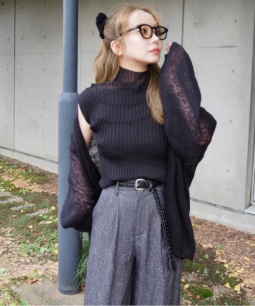 LAULEN(ローレン)の「wool mohair buttonless knit cardigan /ウールモヘアボタンレスニットカーディガン(カーディガン/ボレロ・レディース・ブラック/グレー/ベージュ・FREE)」の4枚目の写真
