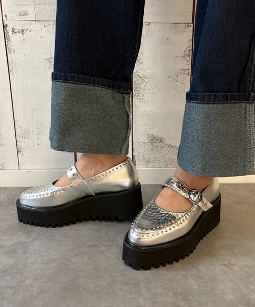 スタッズデザイン 厚底メリージェーンシューズ ALL BLACK│Jeffrey