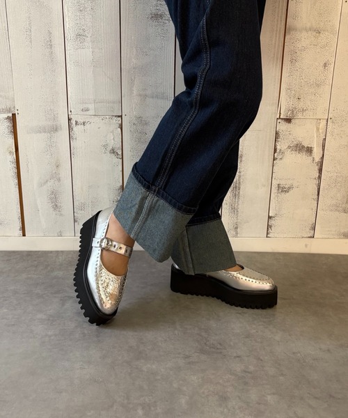 スタッズデザイン 厚底メリージェーンシューズ ALL BLACK│Jeffrey