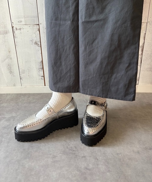本革/厚底/6cm】スタッズデザイン 厚底メリージェーンシューズ ALL