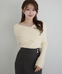 オフショル風シャギークロスニットトップス