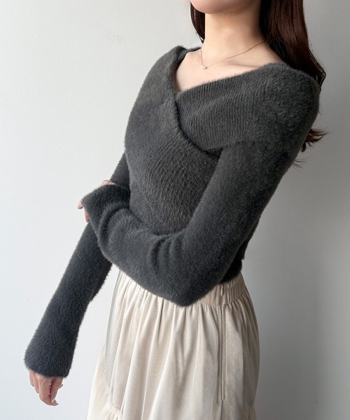 オフショル トップス オフショル風シャギークロスニットトップス（ニット/セーター