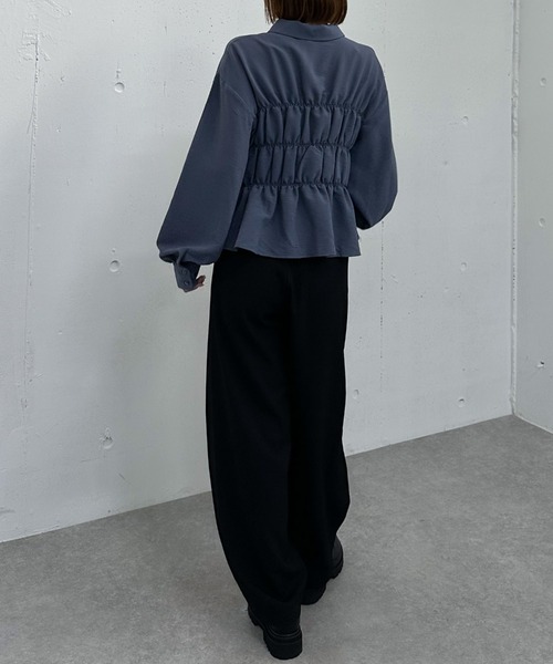 Heve ヘイヴ　タグ付 シャーリングペプラムブラウス プルオーバー ネイビー セール】シャーリングペプラムシャツ（シャツ/ブラウス）｜archives