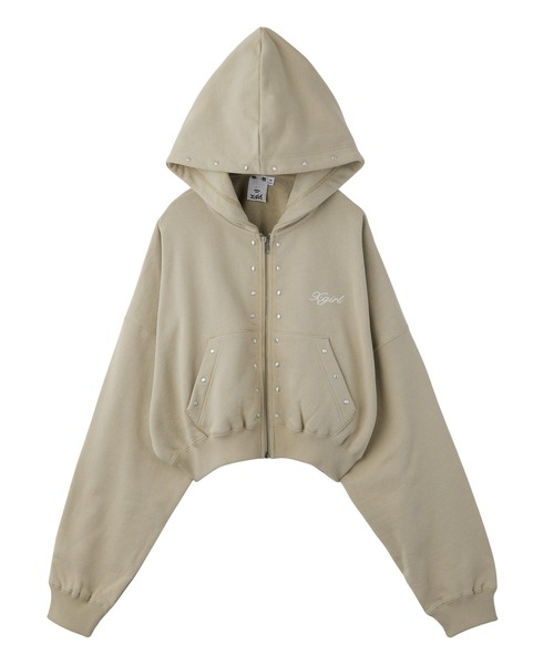 X-girl（エックスガール）の「STUDDED ZIP UP SWEAT HOODIE（パーカー・レディース・ブラック/オリーブ/ベージュ・S/M）」の5枚目の写真