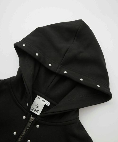 X-girl（エックスガール）の「STUDDED ZIP UP SWEAT HOODIE（パーカー・レディース・ブラック/オリーブ/ベージュ・S/M）」の7枚目の写真