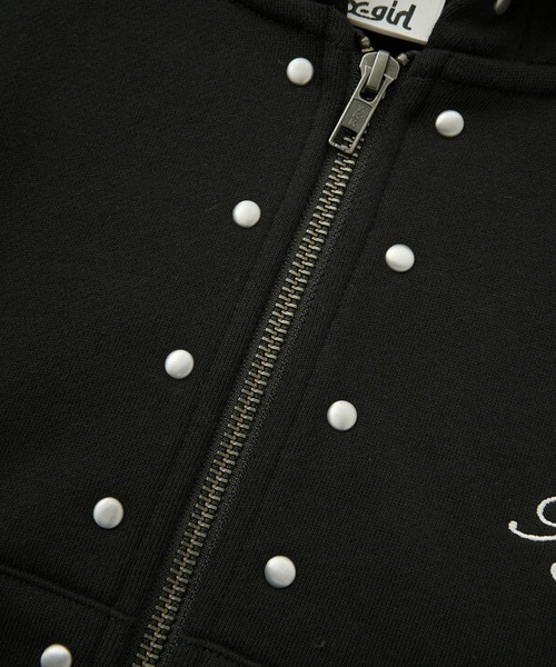 X-girl（エックスガール）の「STUDDED ZIP UP SWEAT HOODIE（パーカー・レディース・ブラック/オリーブ/ベージュ・S/M）」の9枚目の写真