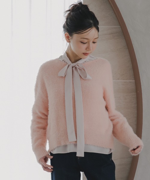 Petitjo(プッチージョ)の「小さいサイズ シャギーボートネックニット 低身長さん・小柄女性(ニット/セーター・レディース・ピンク/チャコール・XS-S/M-L)」の1枚目の写真