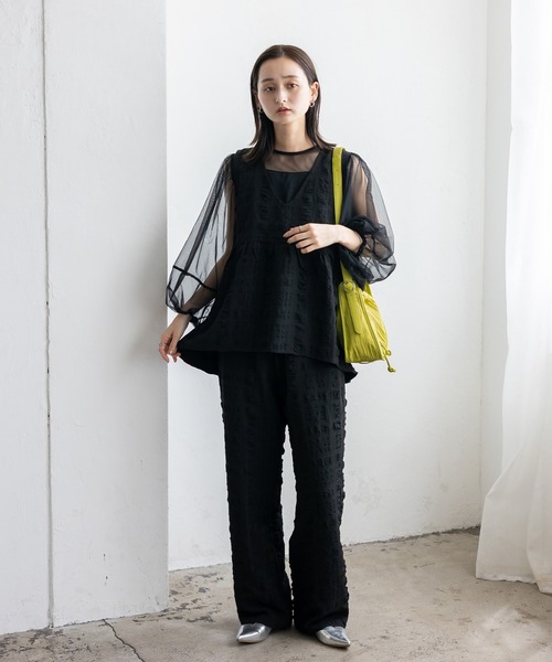 VitaFelice（ヴィータフェリーチェ）の「プリーツ巾着MINIバッグ ワンハンドルバッグ 軽量バッグ（ショルダーバッグ・レディース・ブラック/ライム・FREE）」の9枚目の写真