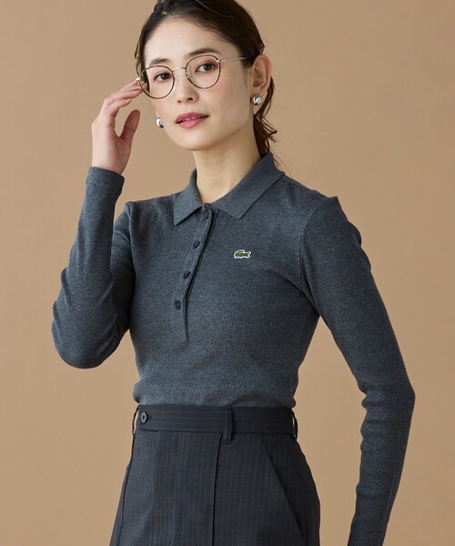 LACOSTE（ラコステ）の「スリムフィット ロングスリーブリブニットポロシャツ（ポロシャツ・レディース・ブラック/グレー・34/36/40/38）」の21枚目の写真