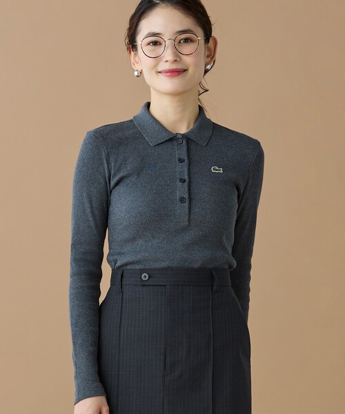 LACOSTE（ラコステ）の「スリムフィット ロングスリーブリブニットポロシャツ（ポロシャツ・レディース・ブラック/グレー・34/36/40/38）」の22枚目の写真
