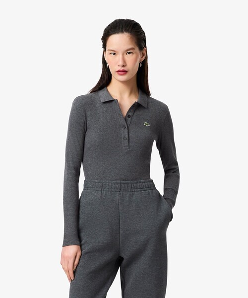 LACOSTE（ラコステ）の「スリムフィット ロングスリーブリブニットポロシャツ（ポロシャツ・レディース・ブラック/グレー・34/36/40/38）」の19枚目の写真