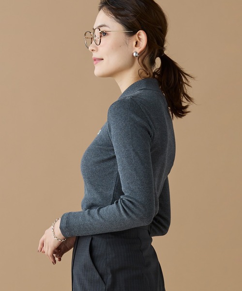 LACOSTE（ラコステ）の「スリムフィット ロングスリーブリブニットポロシャツ（ポロシャツ・レディース・ブラック/グレー・34/36/40/38）」の6枚目の写真