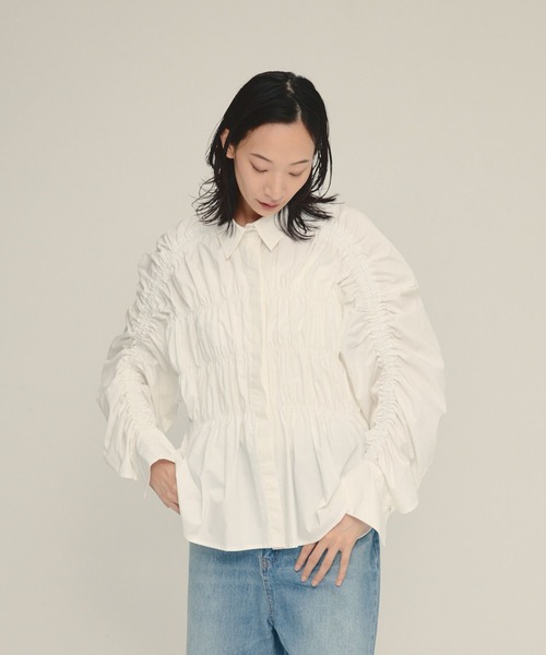 JEANASIS(ジーナシス)の「【eL】Shirring Gather Shirt/577377(シャツ/ブラウス・レディース・ホワイト/ブラック・FREE)」の9枚目の写真