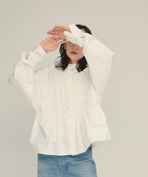 JEANASIS(ジーナシス)の「【eL】Shirring Gather Shirt/577377(シャツ/ブラウス・レディース・ホワイト/ブラック・FREE)」の8枚目の写真