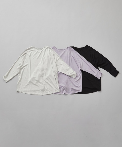 Julier Yoga and Relax（ジュリエヨガアンドリラックス）の「Julier エコリヨセルハーフスリーブプルオーバー（Tシャツ/カットソー・レディース・ラベンダー/ライトグレー/ブラック・FREE）」の12枚目の写真