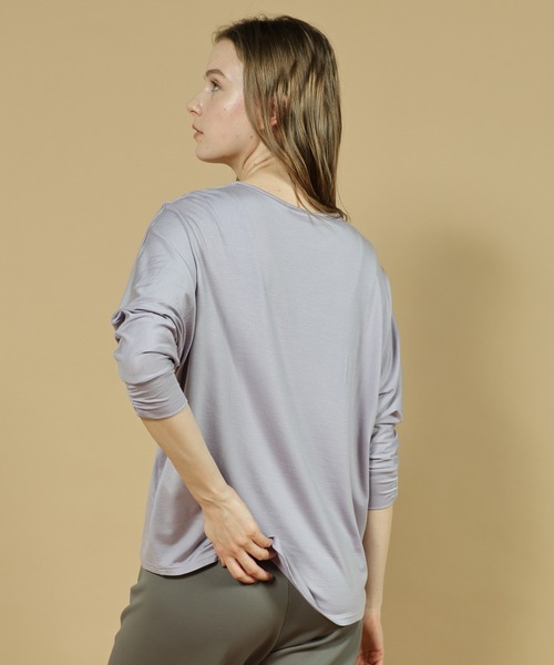 Julier Yoga and Relax(ジュリエヨガアンドリラックス)の「Julier エコリヨセルハーフスリーブプルオーバー(Tシャツ/カットソー・レディース・ラベンダー/ライトグレー/ブラック・FREE)」の15枚目の写真