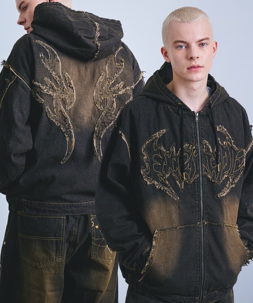 セール】トライバル 刺繍 フリンジデザイン ショート丈 ダブルジップ